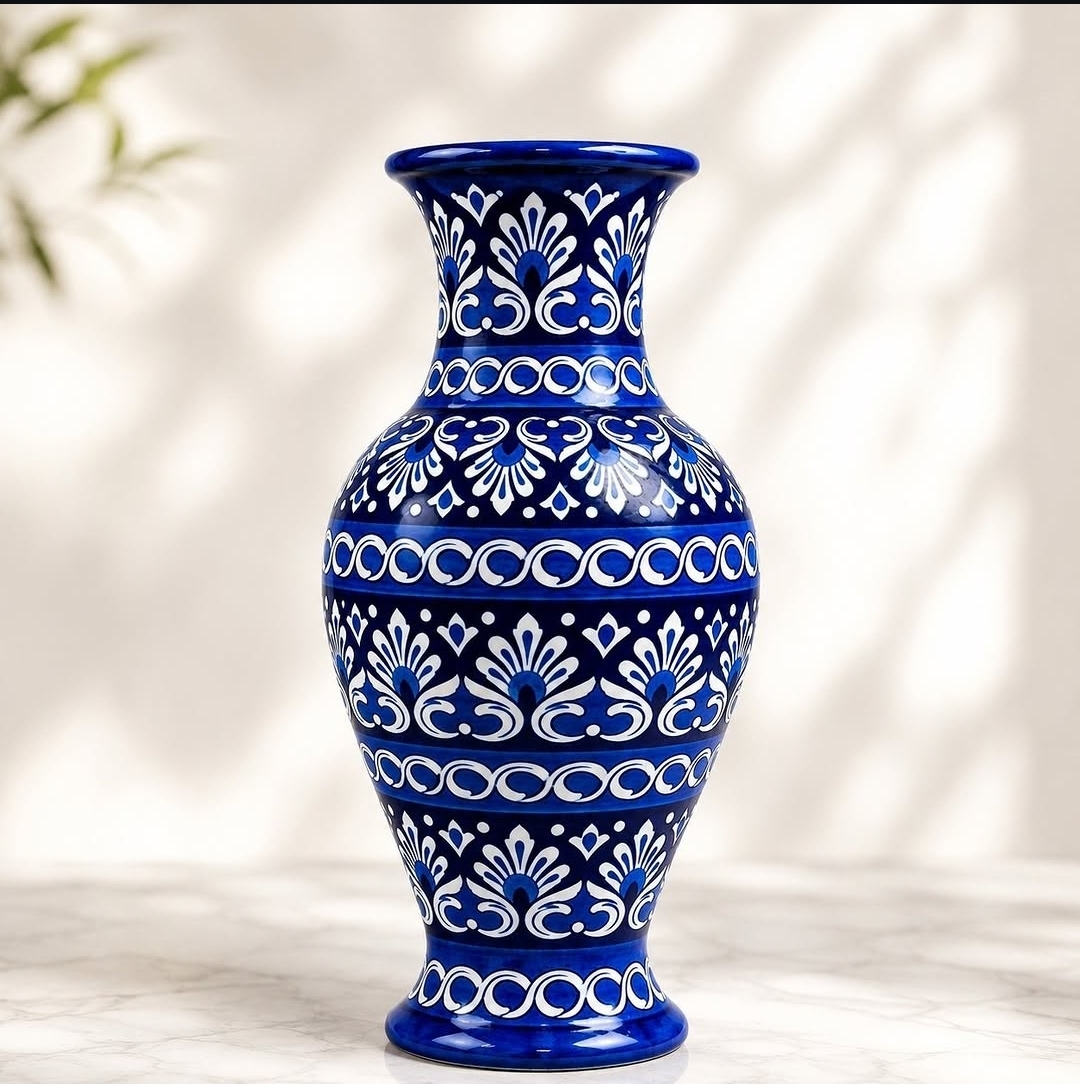 White Blue Vase 20"